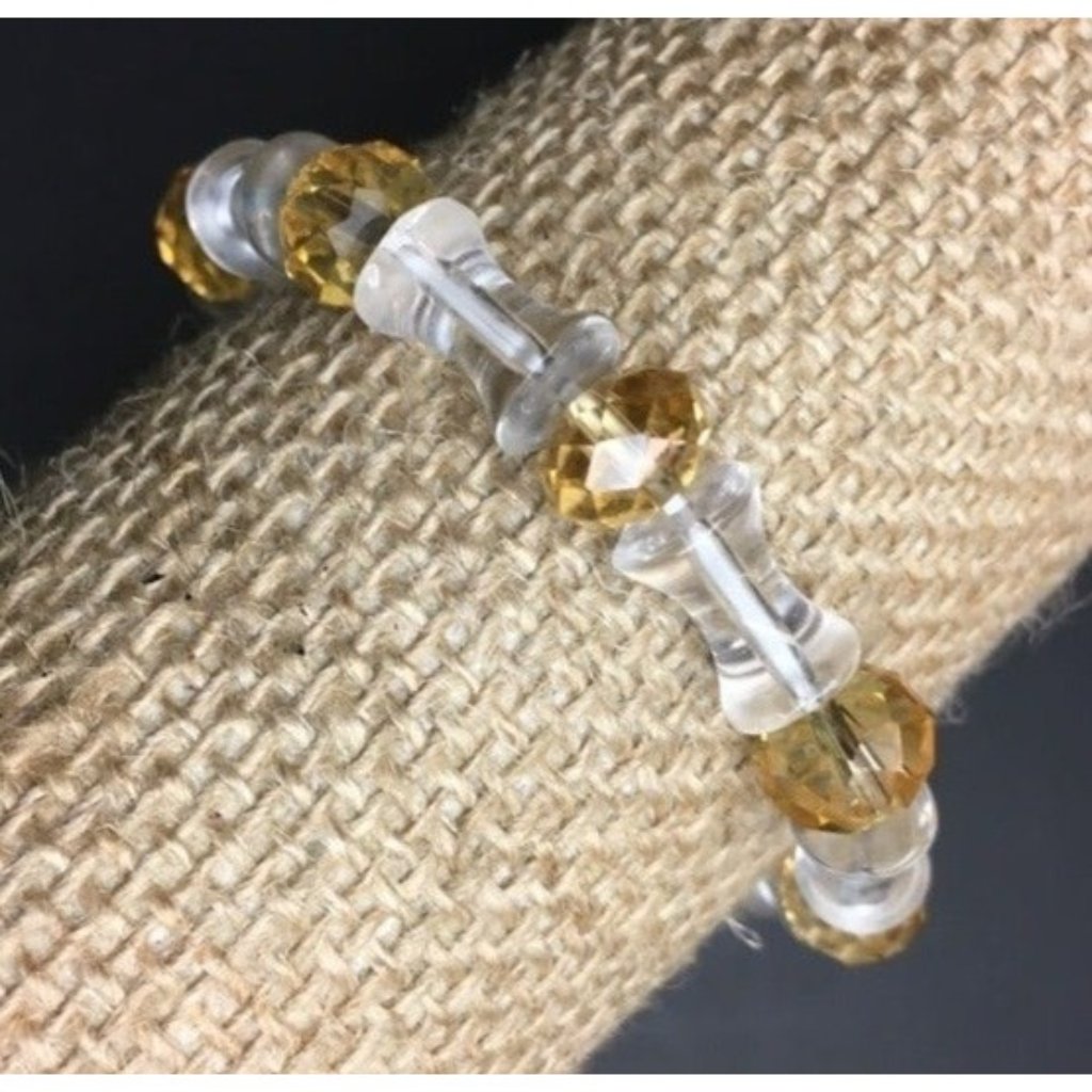 Stretch Bracelet Faceted Translucent Amber Clear Concave Cylinder Retro 80s 90s